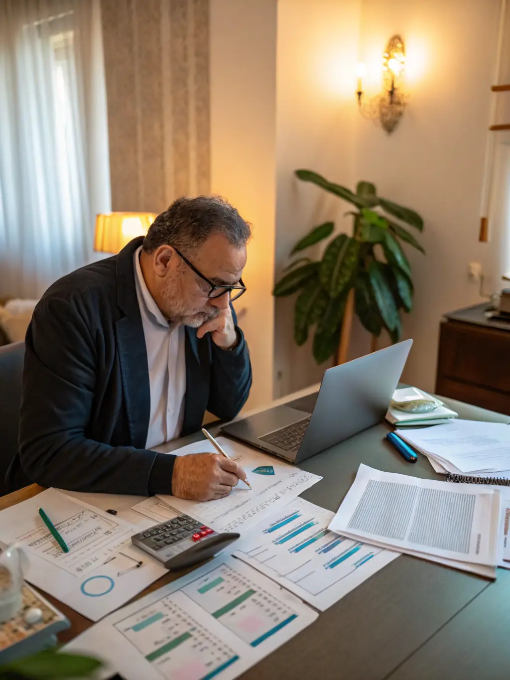 A private investigator analyzing WhatsApp data on a laptop, gathering evidence for a case involving infidelity or fraud.