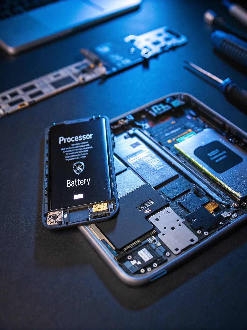 An image of a disassembled smartphone with forensic tools, symbolizing the in-depth analysis conducted during cell phone investigations.